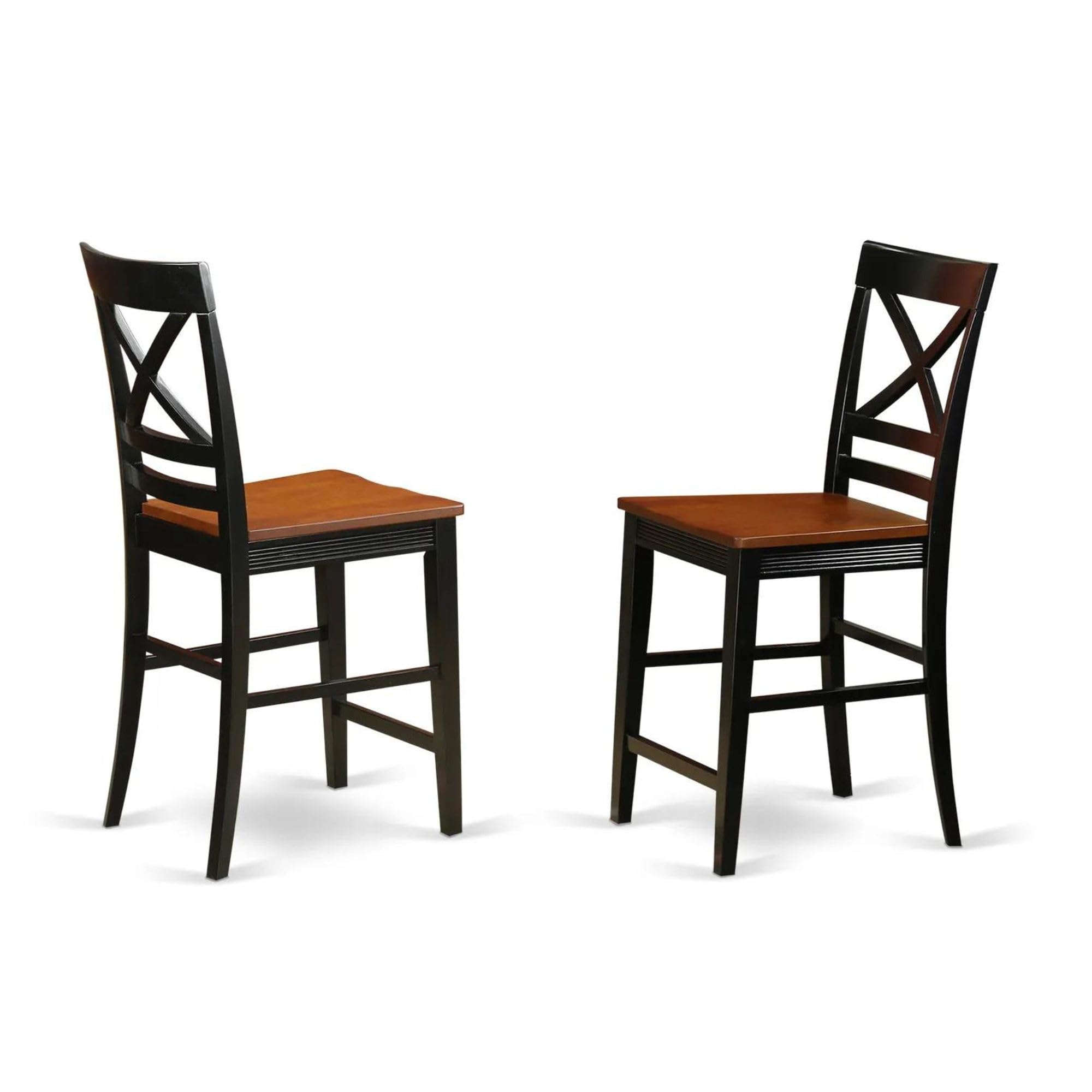 East West Furniture Quincy Counter Bar Stool-Pub Height Wooden Chairs, Set of 2, Black & Cherry