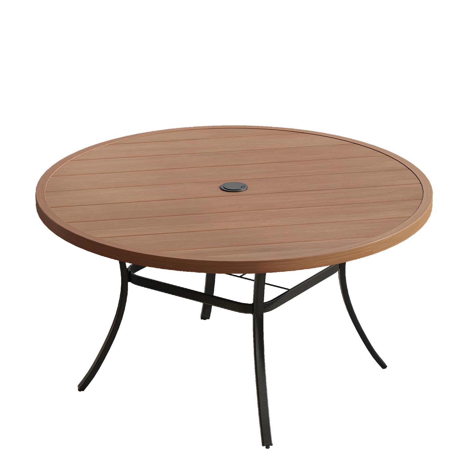 Vicllax 53' Outdoor Round Patio Table For Lawn Garden, All Weather Metal Round Patio Dining Table With Adjustable Umbrella Hole, Patio Table For 8 Person, Walnut Tabletop