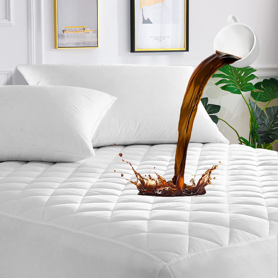 Unilibra California King Mattress Protector Waterproof, Deep Pocket Mattress Pad Protector Fits To 6'-21', Breathable Quilted