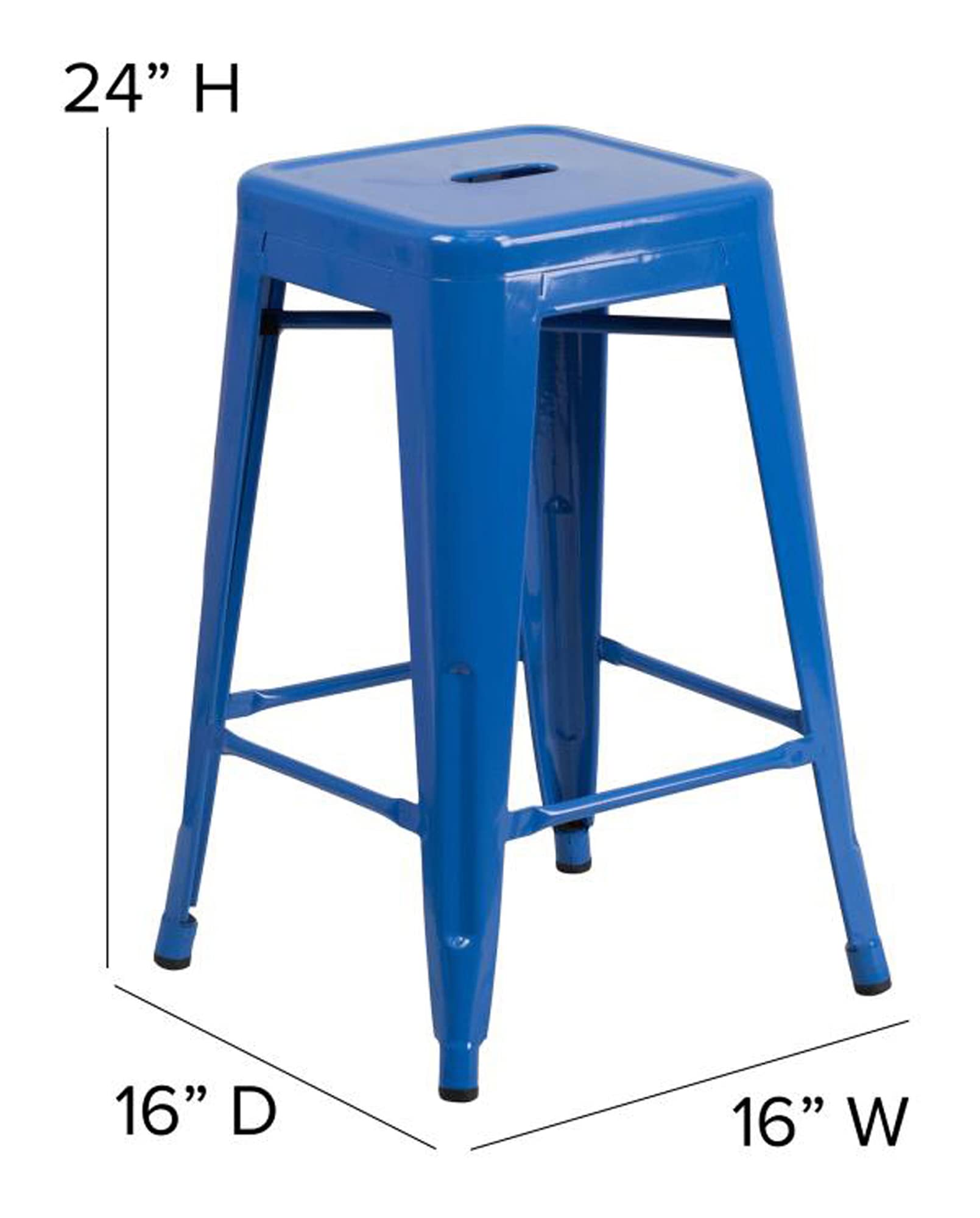Flash Furniture Kai Commercial Grade Indoor-Outdoor Counter Height Stool - Blue Metal Frame - Teal Blue Poly Resin Seat - 24" High - Backless