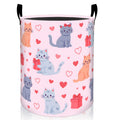 MIEPOS Cute Cat Heart Laundry Basket, Valentine Dirty Clothes Hamper, Cartoon Kitten Pink Foldable Waterproof Oxford Cloth Stora