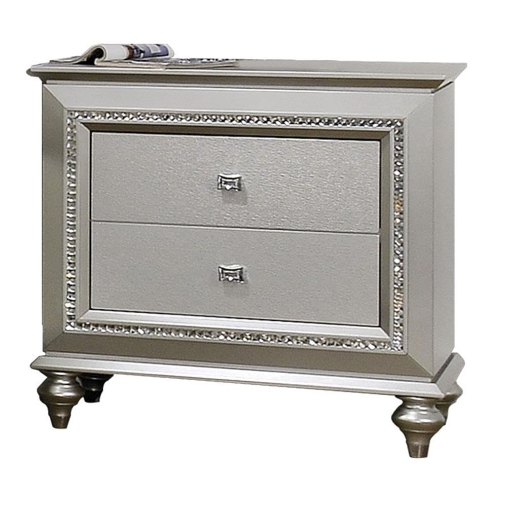 Acme Kaitlyn 2-Drawer Wooden Nightstand In Champagne White