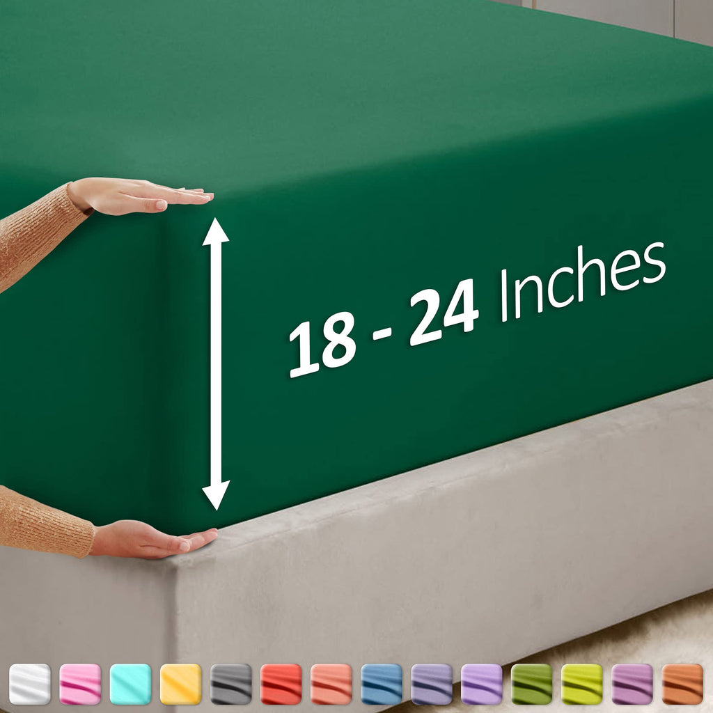 Nestl Dark Green Fitted Sheet Queen Size, Extra Deep Pocket Queen Fitted Sheet Only, 1800 Microfiber Fitted Bed Sheet, Soft Fitted Queen Sheet Fits Up To 24 Inch Mattress - Queen Size Fitted Sheet