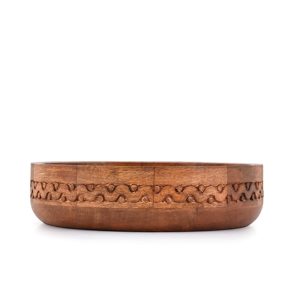 Edhas Mango Wood Decorative Round Carved Bowl For Decoration, Centerpiece Bowl For Table (10' X 10' X 2.5')