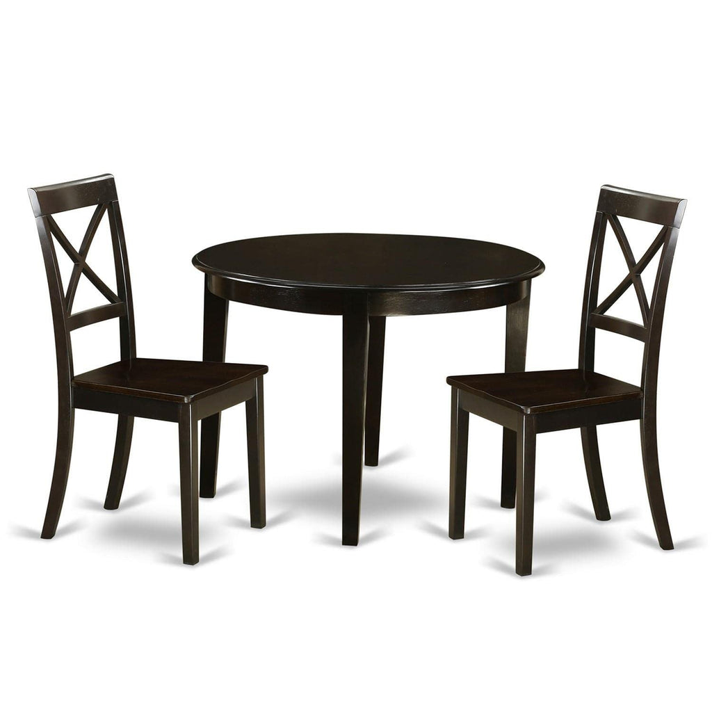 East West Furniture BOST3-CAP-W 3 Piece Modern Dining Table Set Contains a Round Kitchen Table and 2 Dining Chairs, 42x42 Inch, Cappuccino