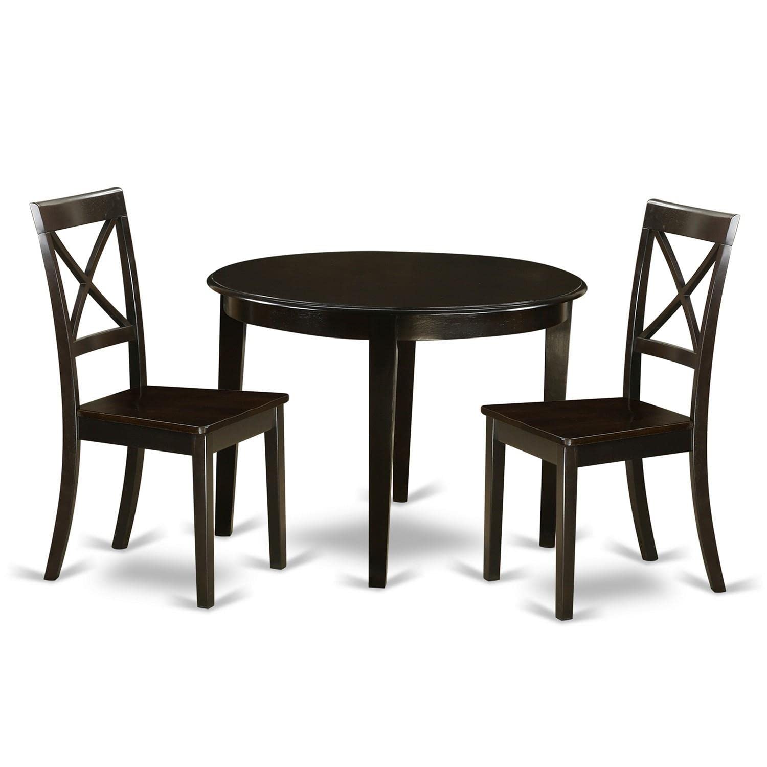 East West Furniture BOST3-CAP-W 3 Piece Modern Dining Table Set Contains a Round Kitchen Table and 2 Dining Chairs, 42x42 Inch, Cappuccino
