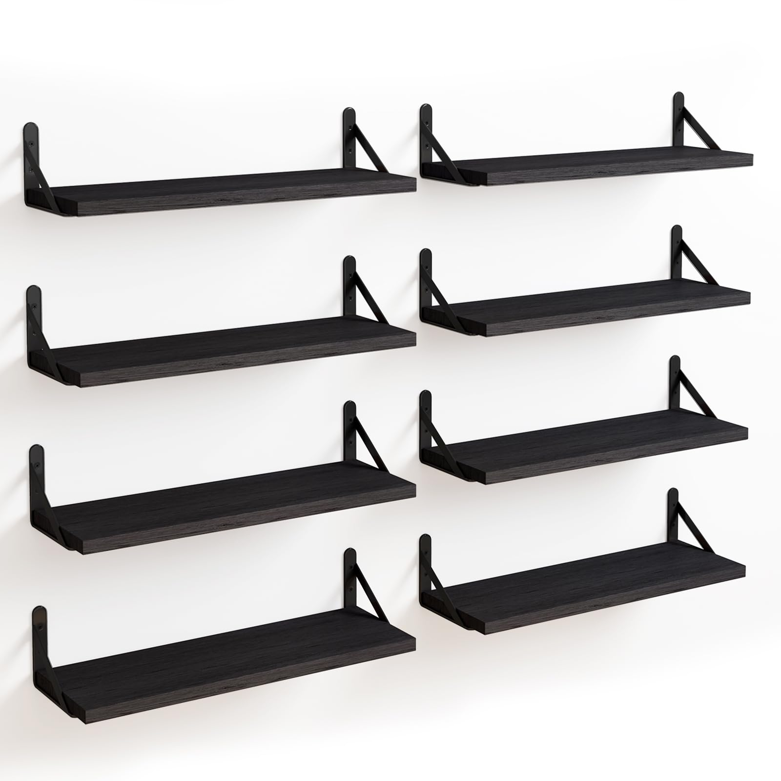 Fixwal Floating Shelves, Width 4.7in Rustic Wood Wall Shelves Set of 8, Wall Storage Shelves for Bedroom, Living Room, Kitchen, 