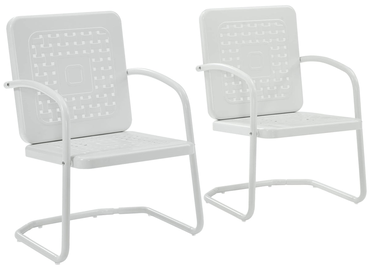 Crosley Furniture Bates 2-Piece Outdoor Chair Set, Retro Metal Patio Chairs for Dining, Porch, Deck, Balcony, White Gloss