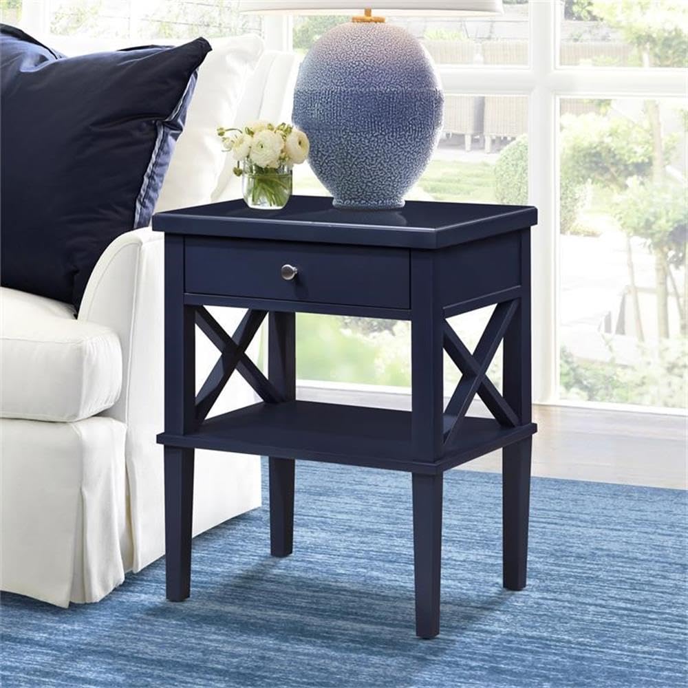 Comfort Pointe Marta Midnight Blue Wood 1-Drawer Nightstand with Storage Shelf