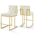 Modway Privy Stainless Steel Performance Velvet Counter Stool Set Of 2, Gold Ivory