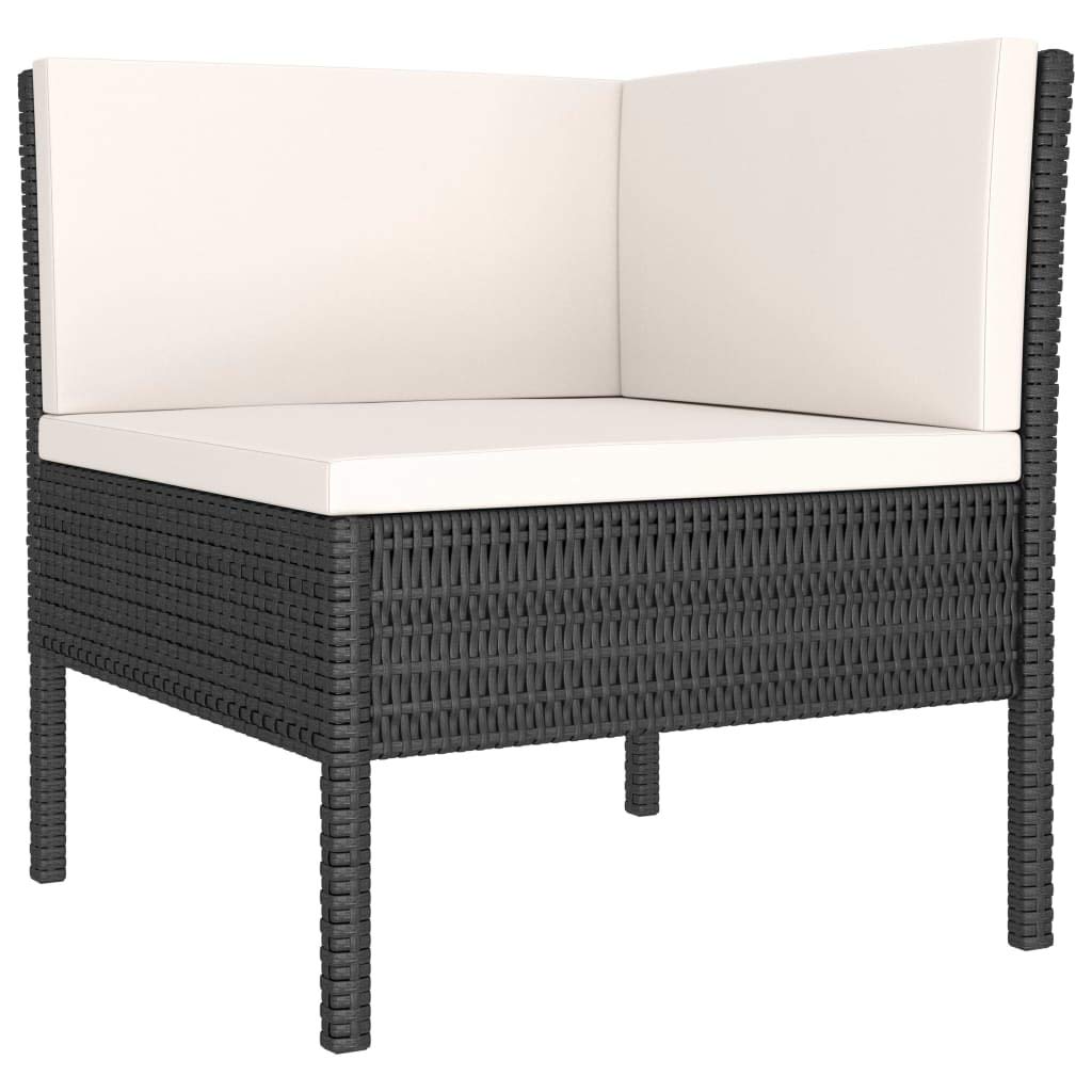 vidaXL Black Poly Rattan Outdoor Lounge Set of 3: Weather-Resistant Patio Furniture with Cushions - Modular Design for Versatile Placement.