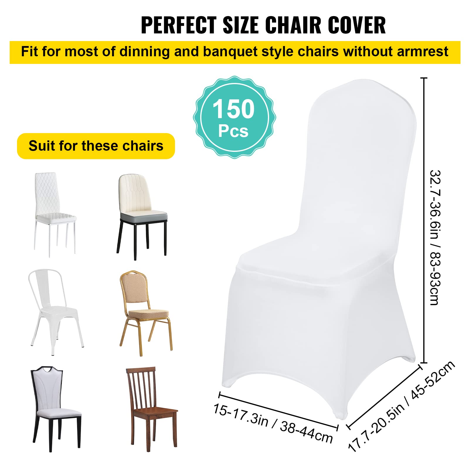Vevor 150 Pcs White Chair Covers Polyester Spandex Chair Cover Stretch Slipcovers For Wedding Party Dining Banquet Flat-Front Chair Cover