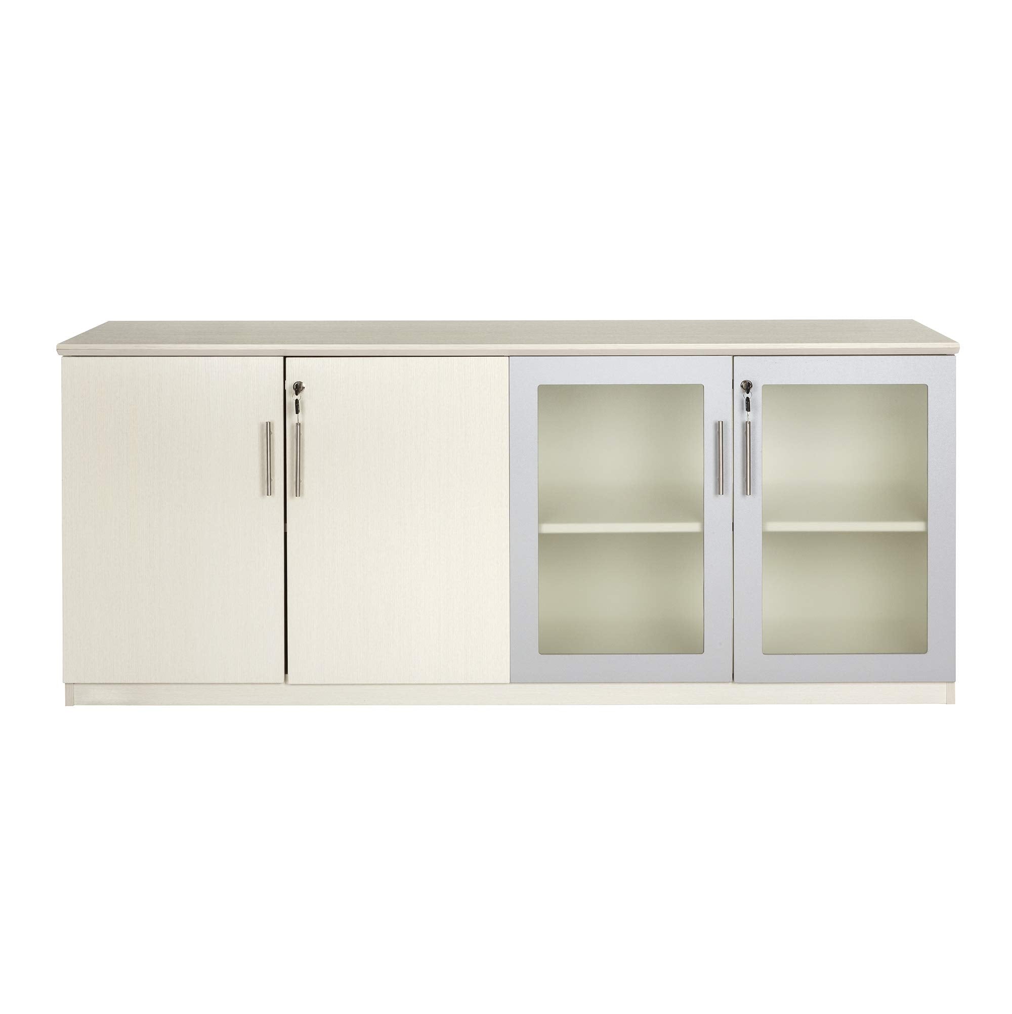 Mayline Mvlctss Medina Low Wall Cabinet With Wood And Glass Doors, 72'W, Textured Sea Salt Laminate
