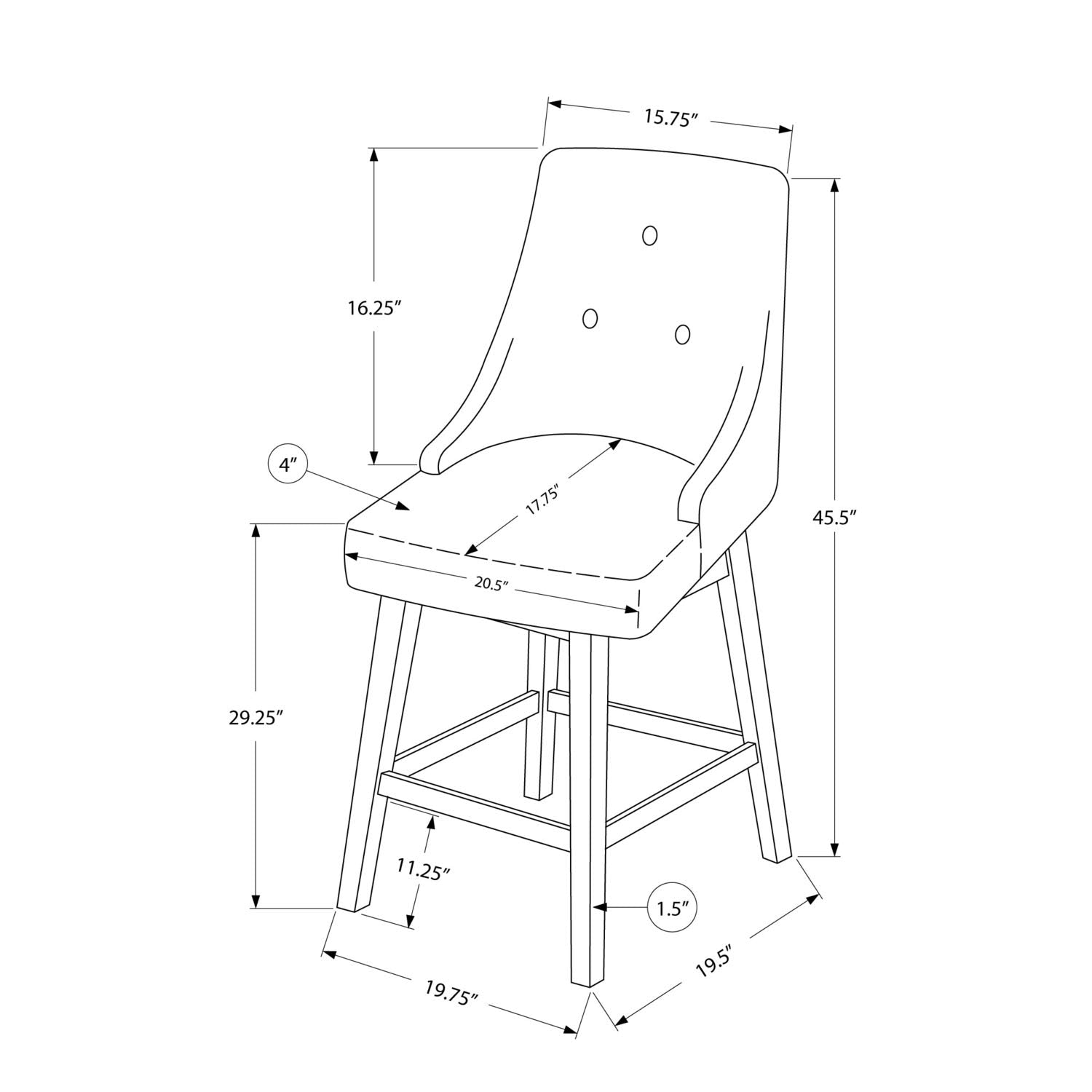 Monarch Specialties I 1242 Bar Stool, Set of 2, Swivel, Bar Height, Wood, Pu Leather Look, Black, Brown, Transitional