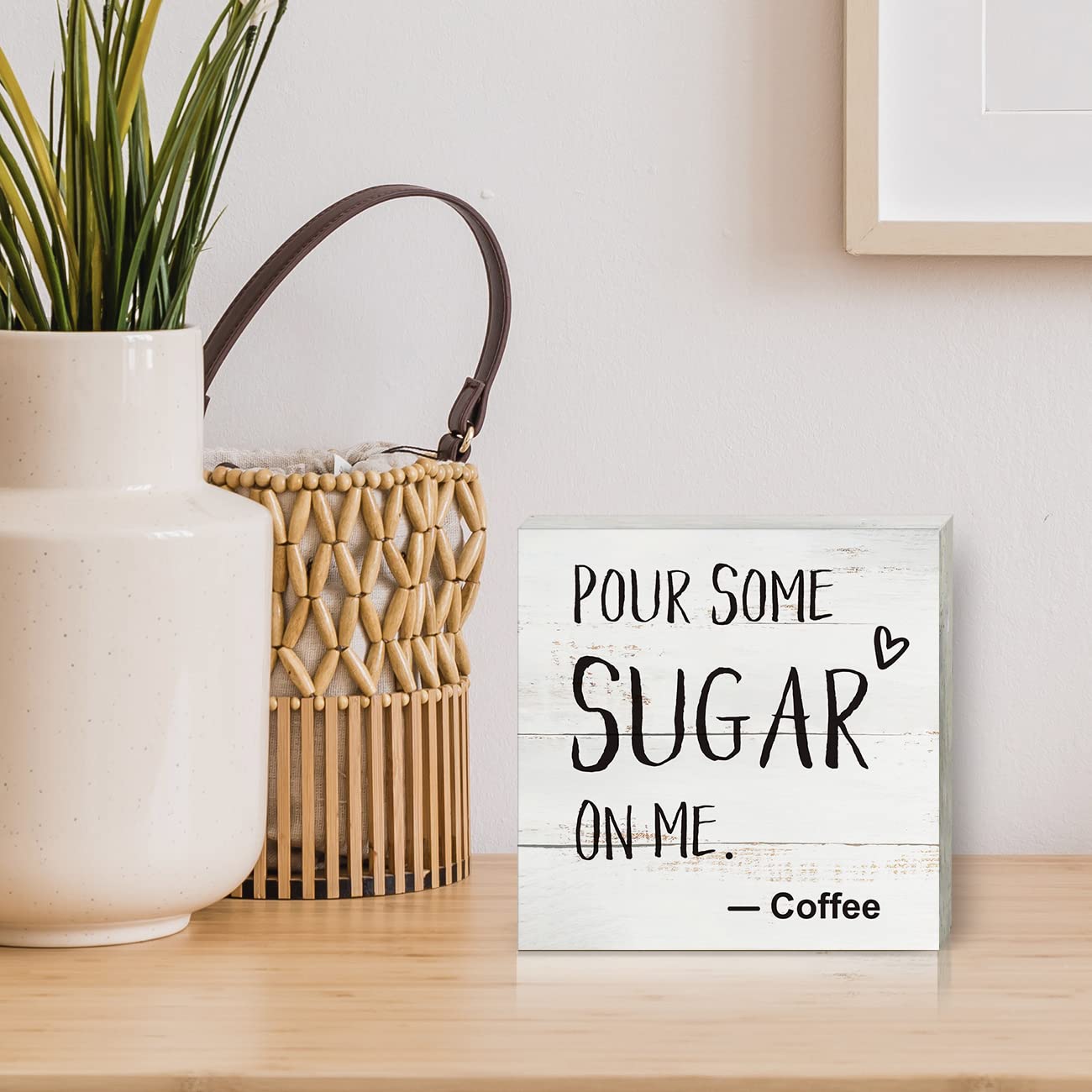Coffee Wood Box Sign Kitchen Home Decor, Rustic Funny Pour Some Sugar On Me Wooden Box Sign Block Plaque For Wall Tabletop Desk