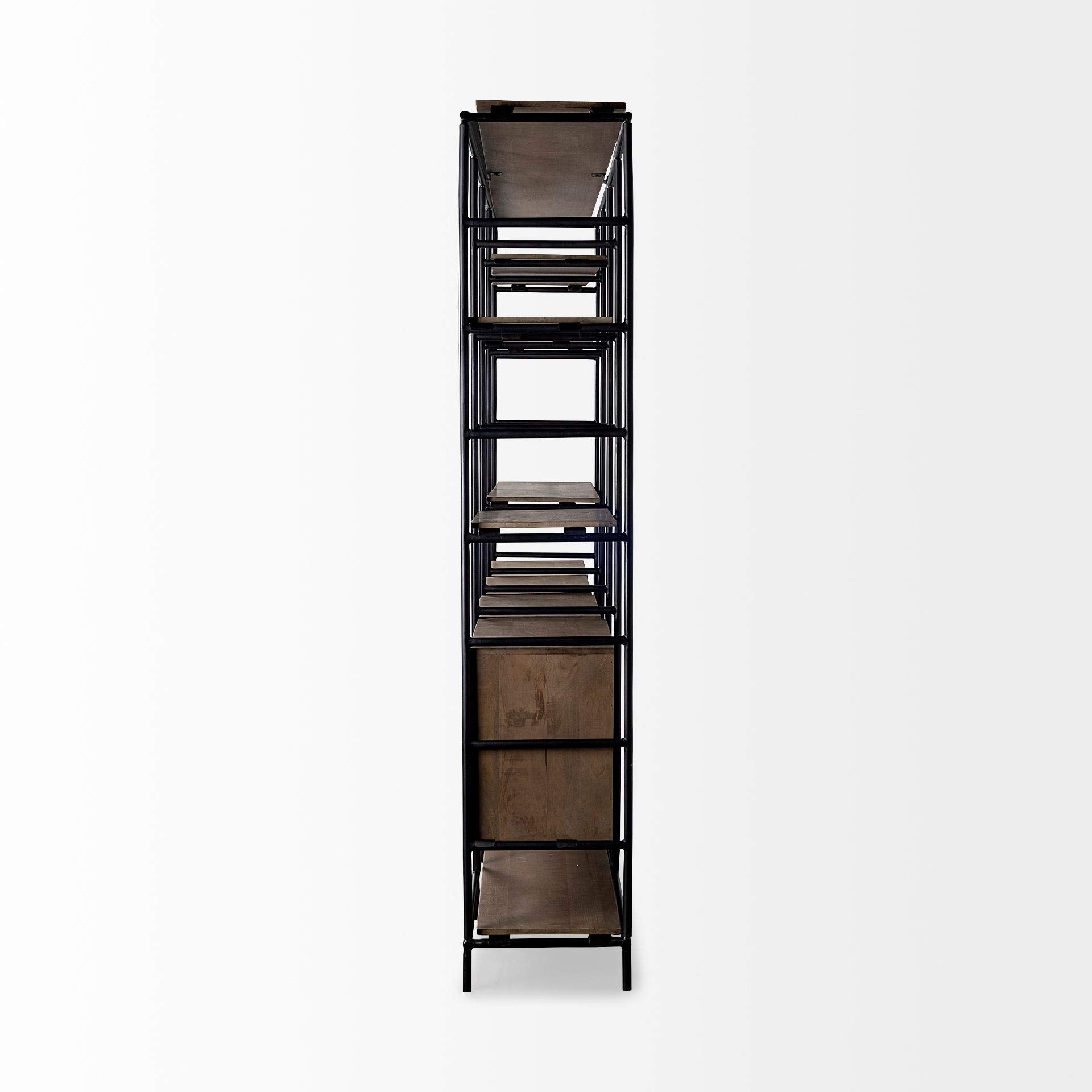 HomeRoots Medium Brown Wood and Metal Multi Shelves Shelving Unit