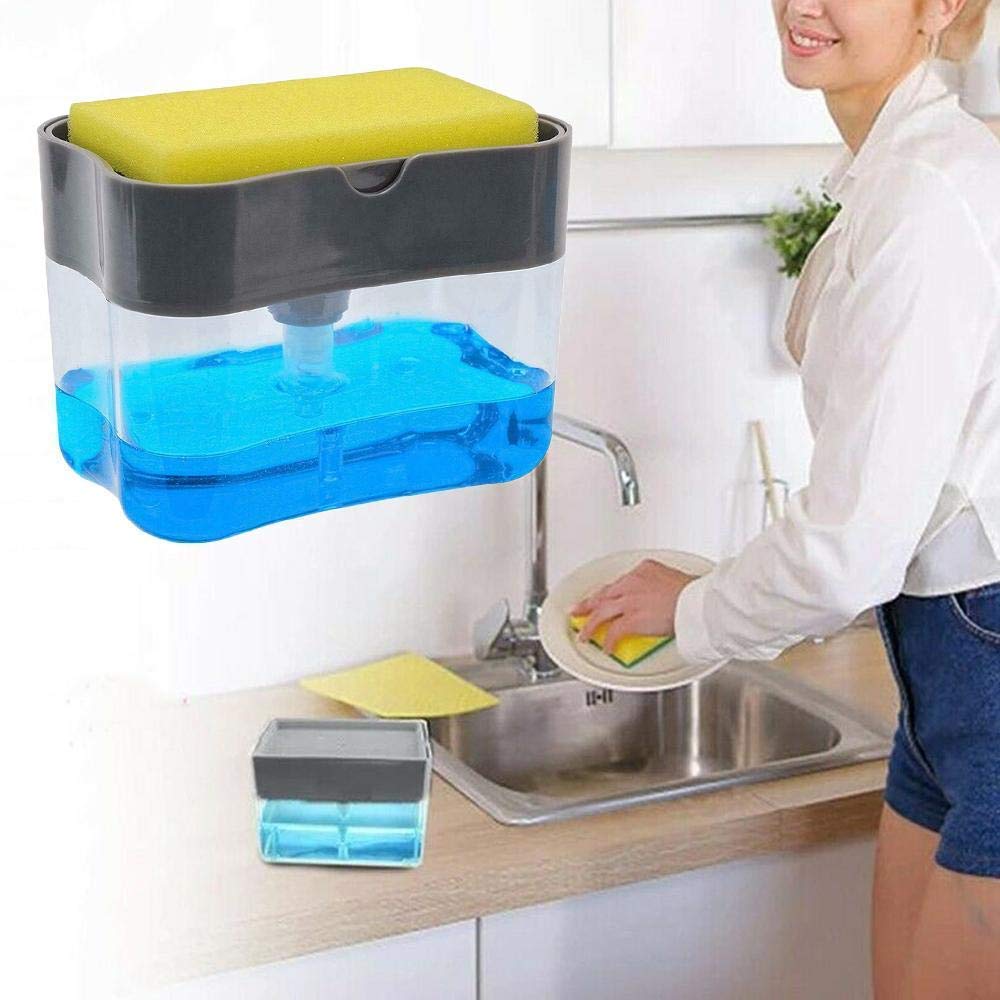 Lariox Soap Pump Dispenser and Sponge Holder, Kitchen Dish Soap Dispenser Sponge Holder 2in1, Good Grips Soap Dispensing Spong