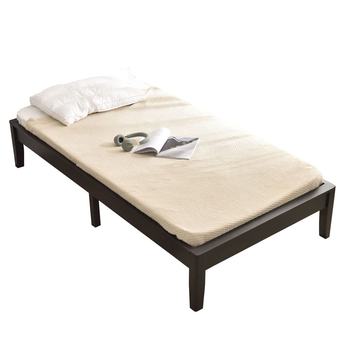 Better Home Products Stella Solid Pine Wood Twin Platform Bed Frame in Black