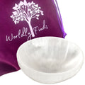 Worldly Finds Selenite Crystal Smudge Bowl 4 Inch, 6 Sizes, Hand-Carved, Moroccan Crystal Holder to Charge, Cleanse Crystals, Ch