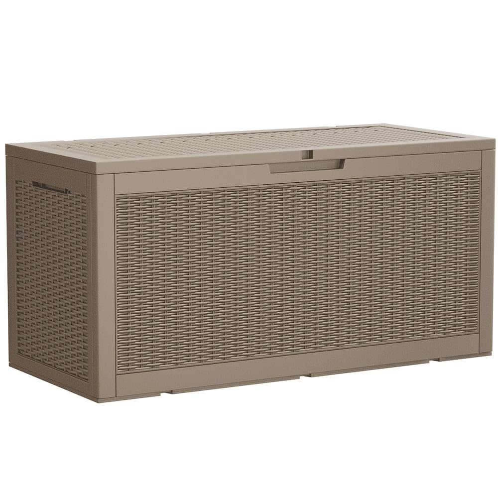 Devoko 95 Gallon Deck Box Large Resin Outdoor Storage Box, Waterproof And Uv Resistant Lockable For Outdoor And Patio, Large Sto