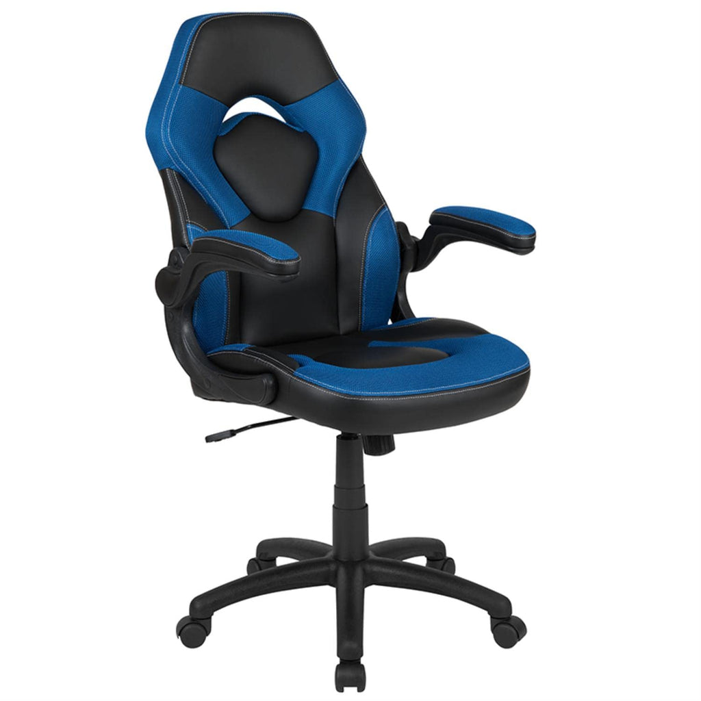 Flash Furniture Black Gaming Desk And Blue/Black Racing Chair Set With Cup Holder, Headphone Hook, And Monitor/Smartphone Stand