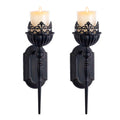 Wall Sconce Candle Holder (Set of 2) Black Crown and Scepter Design Wall-Mount Metal Candle Holders Hanging Iron Wall Candle Sco