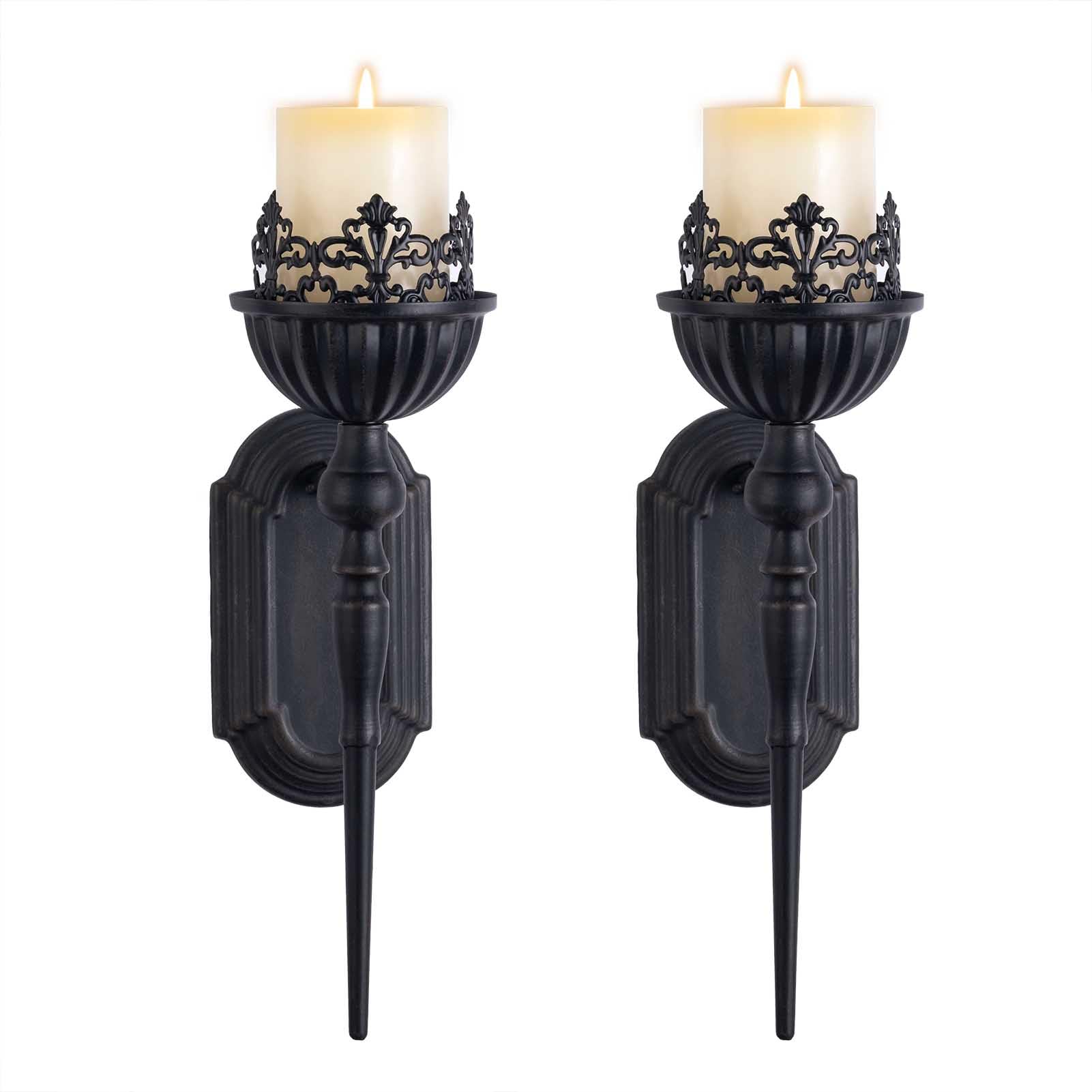 Wall Sconce Candle Holder (Set of 2) Black Crown and Scepter Design Wall-Mount Metal Candle Holders Hanging Iron Wall Candle Sco