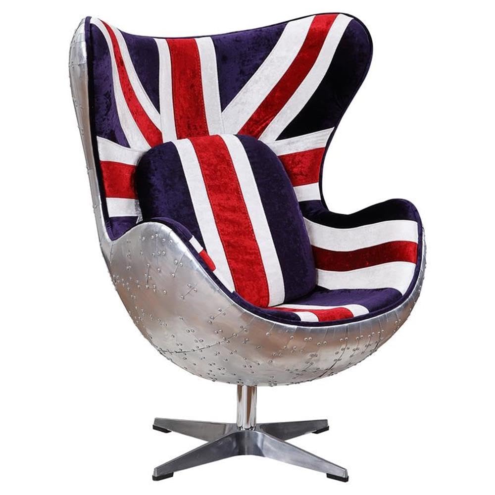 Acme Brancaster Fabric Accent Chair with England Flag Pattern in Aluminum