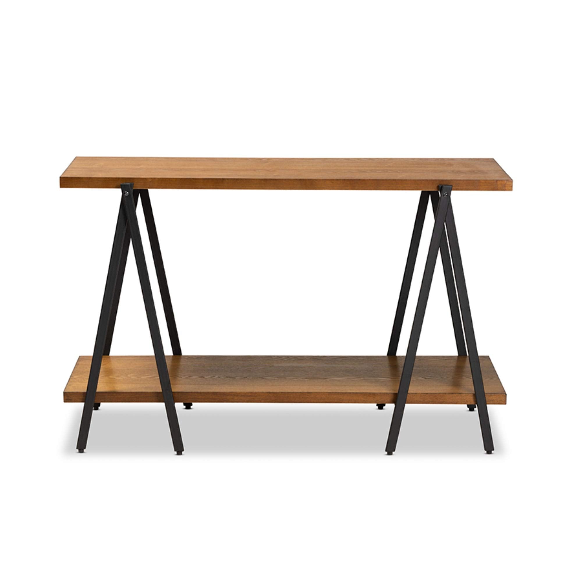 Baxton Studio Britton Rustic Industrial Walnut Finished Wood and Black Finished Metal Console Table