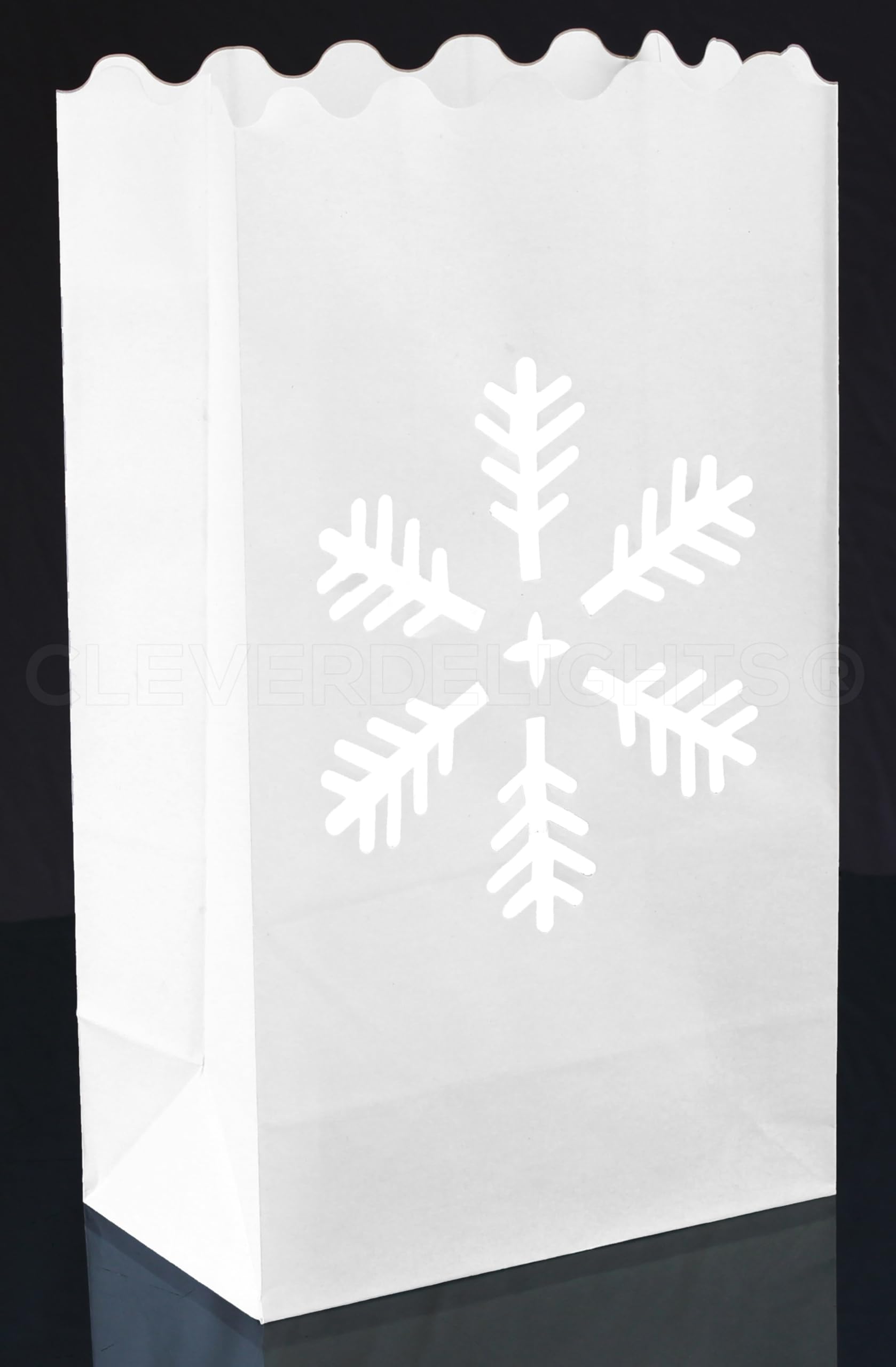 CleverDelights White Luminary Bags - 20 Count - Snowflake Design - Christmas Holiday Luminaria