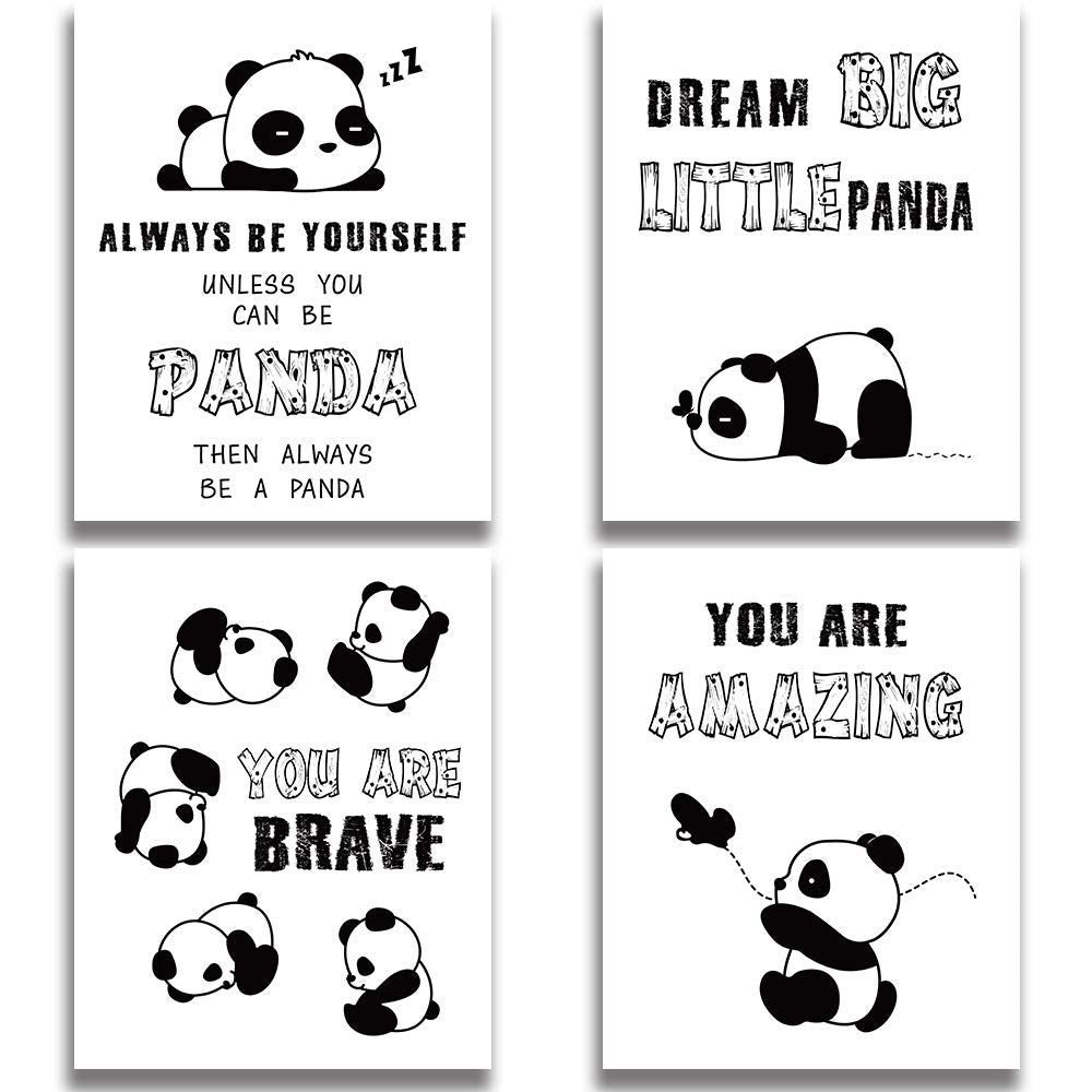 Inspirational Panda Wall Art Prints, Unframed Adorable Panda Motivational Words Wall Art, Set of 4(8x10)Dream Big Little Panda P