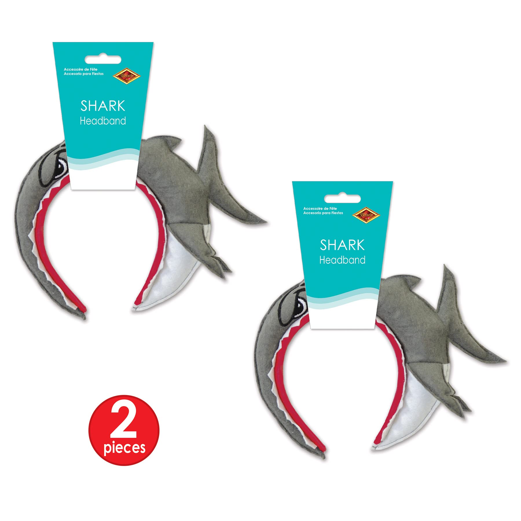 Beistle 60958 2 Piece Shark Headbands, Gray/White/Red/Black