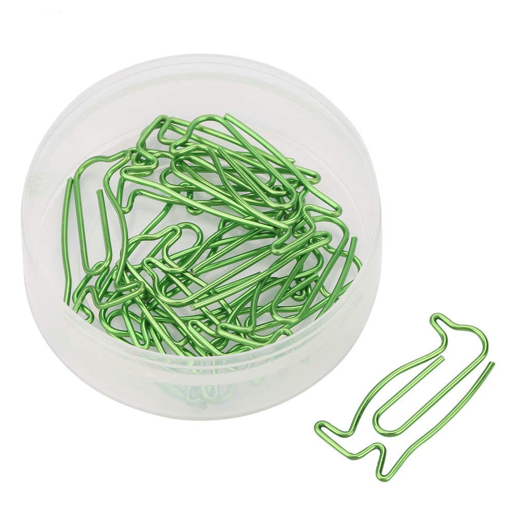 20Pcs Paper Clips, Green Iron Penguin Shape Decorative Metal Bookmark Clips Page Marker Stationery School Office Supplies Gifts