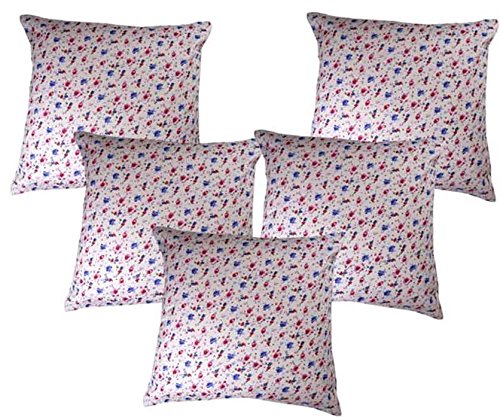 BeliveMe Cotton White Printed Flowers Cushion Covers 16X16 Inches Set Of 5