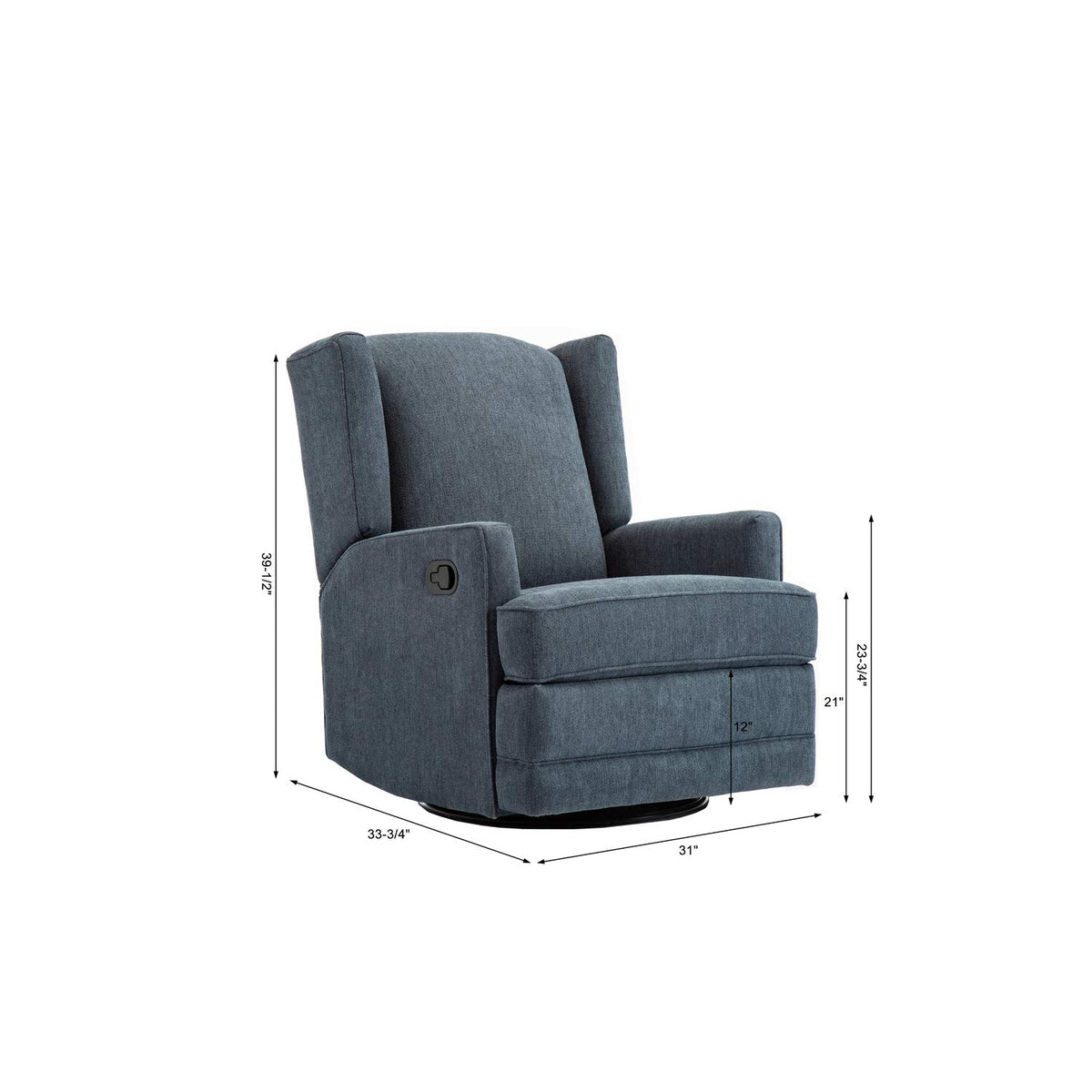 Comfort Pointe Serelda Blue Chenille Wingback Swivel Glider Recliner