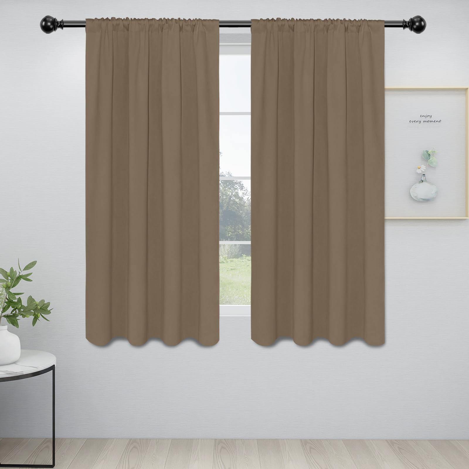 Easy-Going Rod Pocket Blackout Curtains For Bedroom, Room Darkening Window Curtains For Living Room, Thermal Insulated Noise Reduction Solid Window Drapes, 2 Panels(34X63 In, Camel)