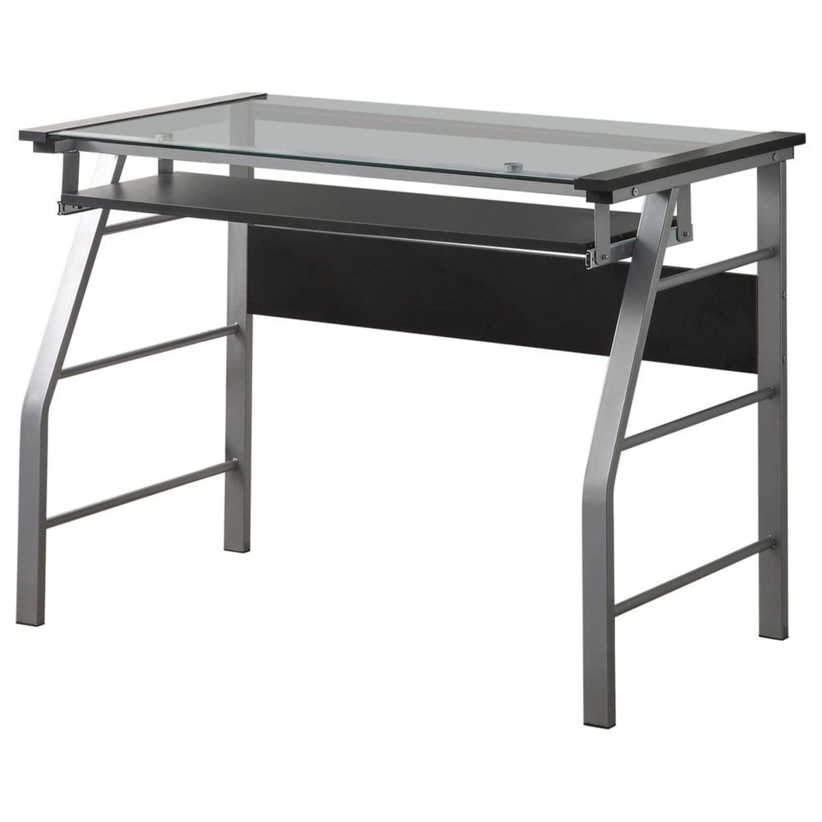 Pilaster Designs Kendra Metal & Tempered Glass Top with Pull-Out Keyboard Tray Desk Silver/Clear