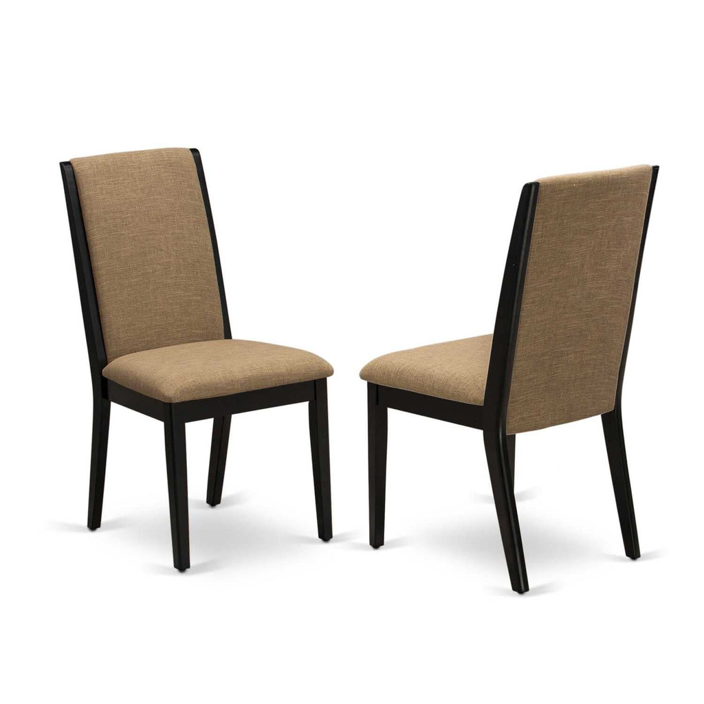 East West Furniture Amga5-Bch-24 5 Piece Dining Room Furniture Set Includes A Round Dining Table With Pedestal And 4 Black Linen Fabric Upholstered Chairs, 36X36 Inch, Black & Cherry