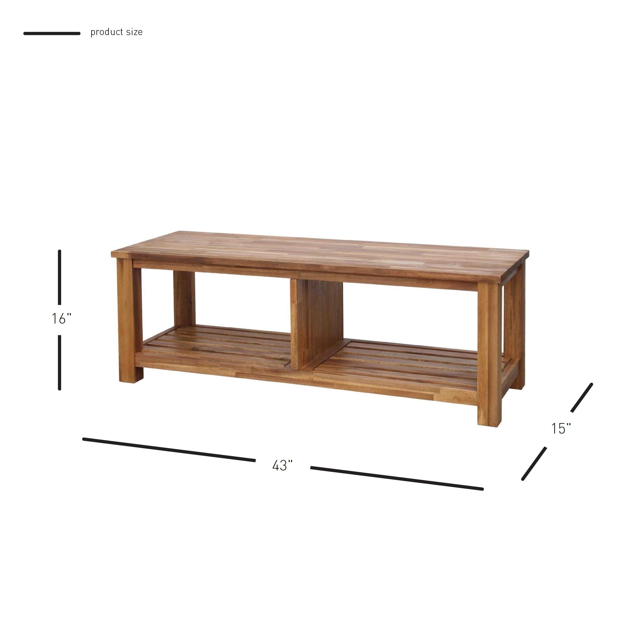 New Pacific Direct Tiburon Tv Bench ,Solid Acacia Wood,Amber Brown