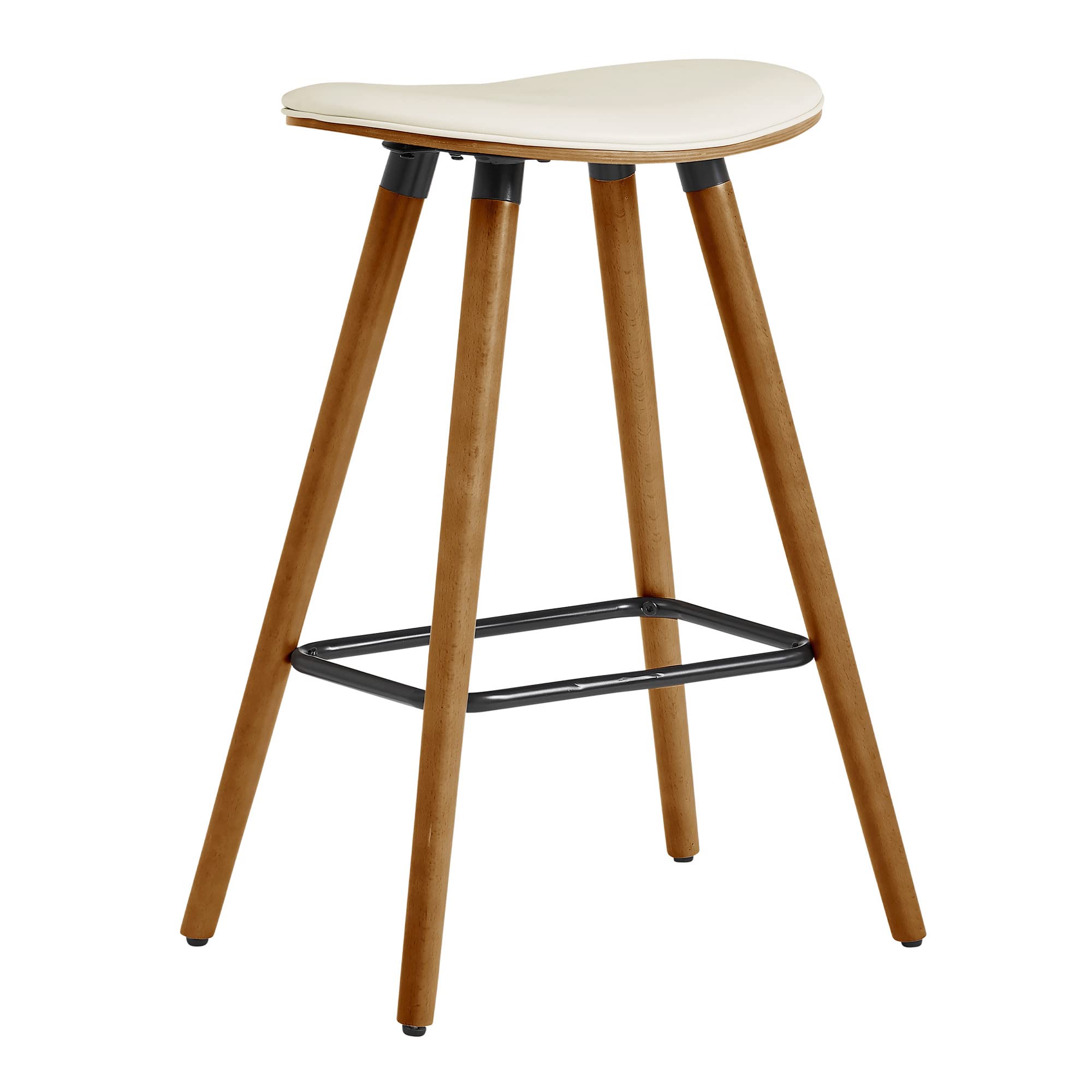 HomeRoots Bent Wood/Metal/Faux Leather 26' Cream Faux Leather Backless Wooden Bar Stool