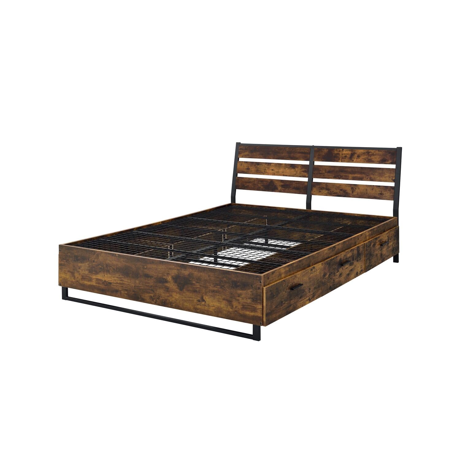 Acme Juvanth Eastern King Wooden Bed with Storage in Oak and Black