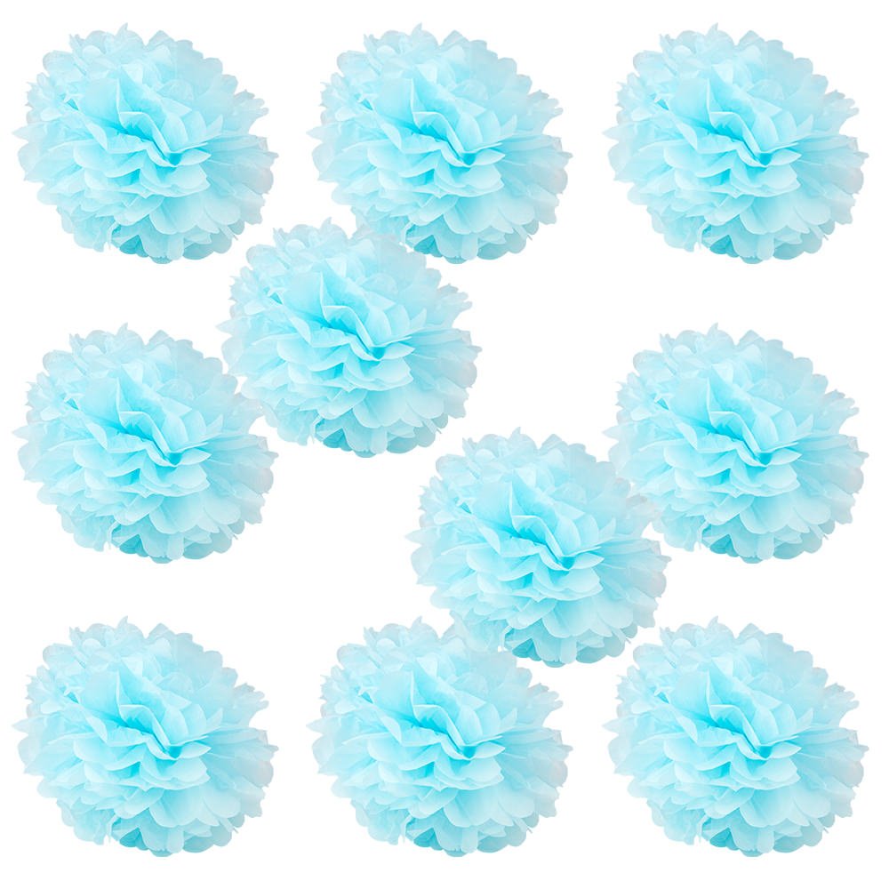 WYZworks Set of 10 - Powder Blue 16 - (10 Pack) Tissue Pom Poms Flower Party Decorations for Weddings, Birthday, Halloween, Brid