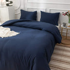 Clothknow Dark Blue Comforter Set California King 3Pcs Navy Blue Bedding Comforter Sets Blue Comforter Dark Blue Comforter Sets