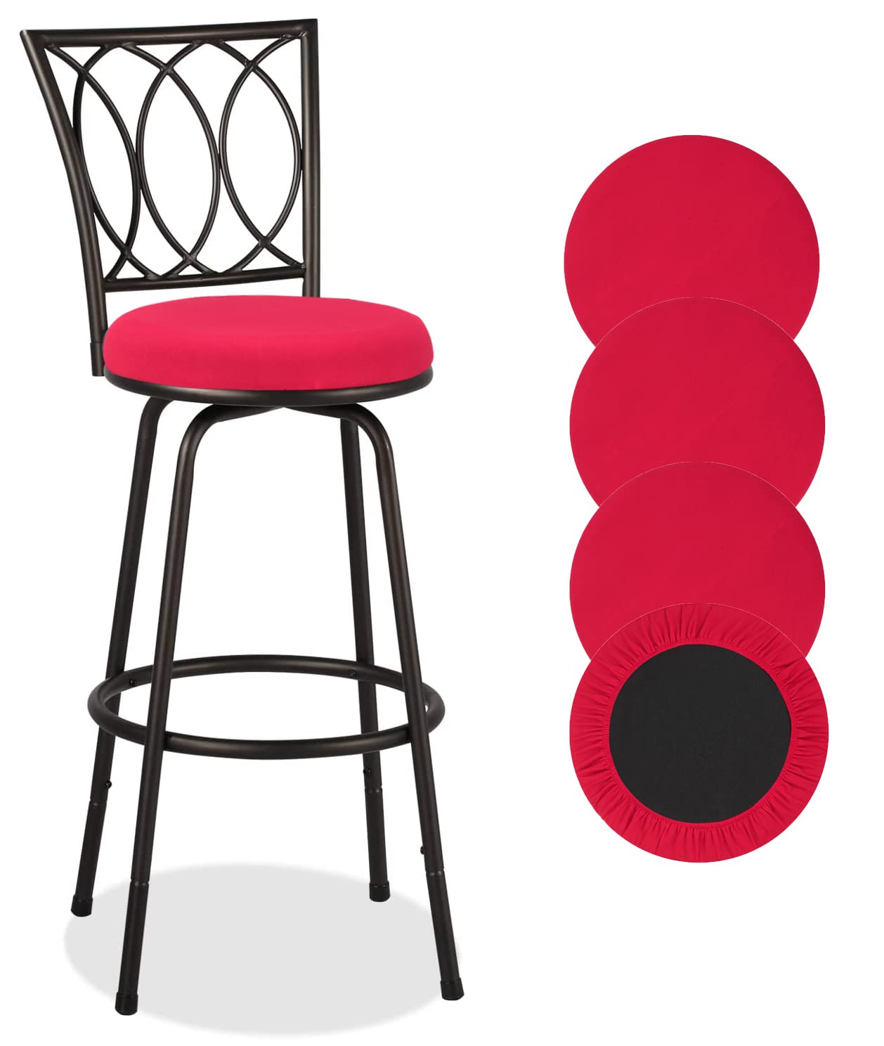 Deisy Dee 4Pcs Round Bar Stool Seat Covers Stretch Round Chair Covers For 13-16 Inch Stool Chair (Red)