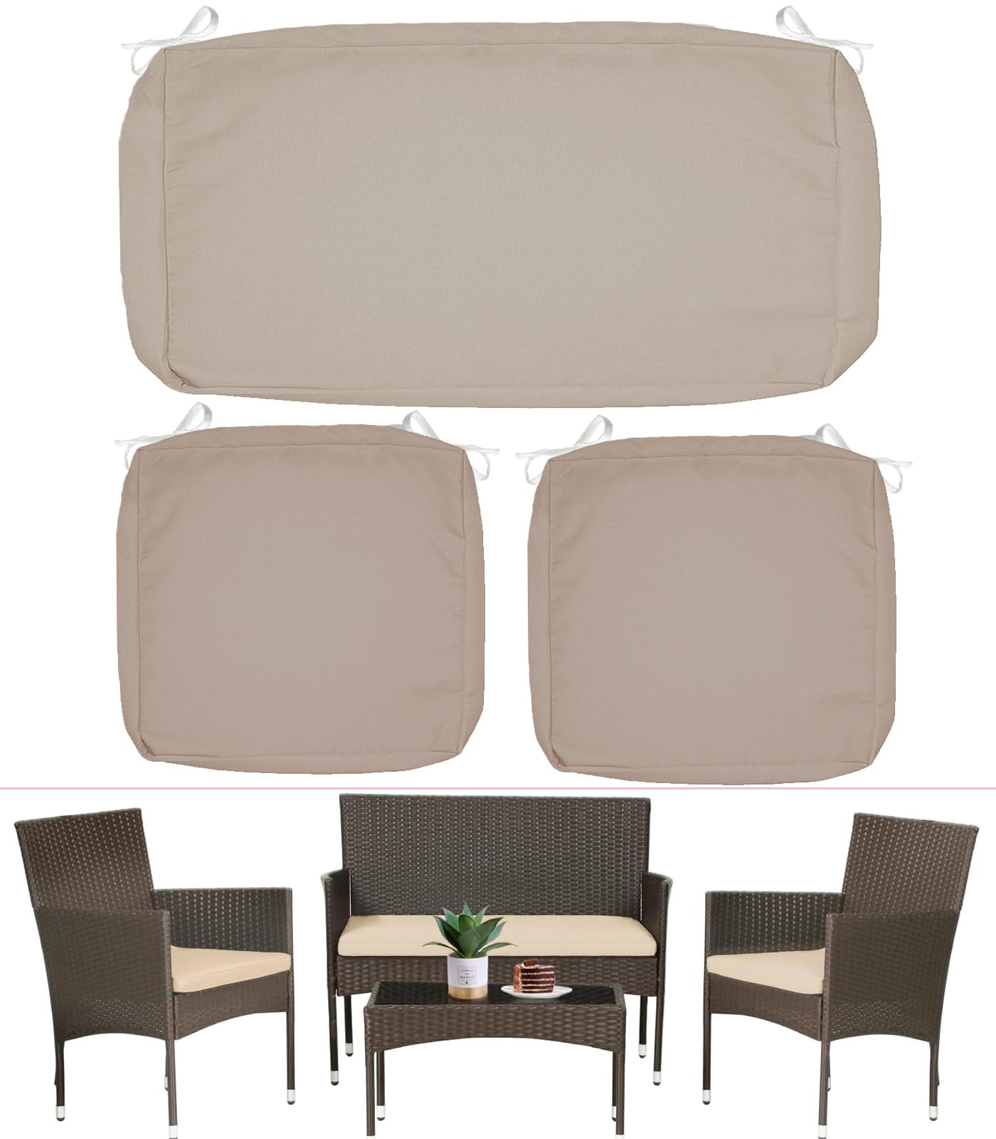 Sqodok Patio Outdoor Cushion Covers Set 3 Pack Furniture Seat Cushions Replacement Covers Waterproof Fit For 4-Seater Wicker Rattan Conversation Set Sofa Loveseat Chair Couch,42X18X3,18X18X2, Blue