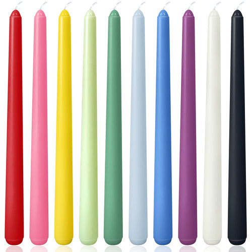 10 Inch Colored Taper Candles for Religious and Spiritual Settings, 10 Pack Unscented Candlesticks for Holiday, Seasonal Celebra