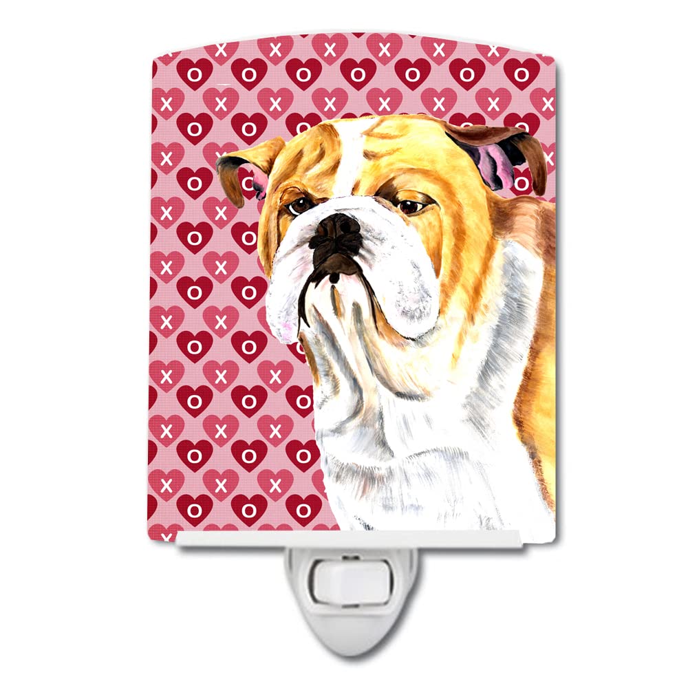 Caroline'S Treasures Sc9265Cnl Bulldog English Hearts Love Valentine'S Day Portrait Ceramic Night Light Compact, Ul-Certified, I
