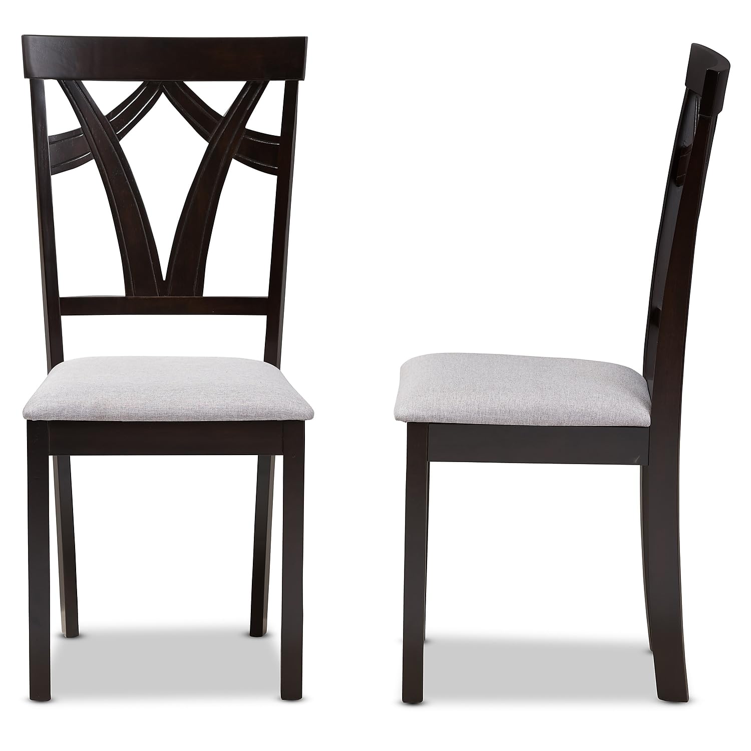 Baxton Studio Sylvia Contemporary Fabric Dining Chair, Grey and Dark Brown, 2/Set (142-2PC-8028-HT)