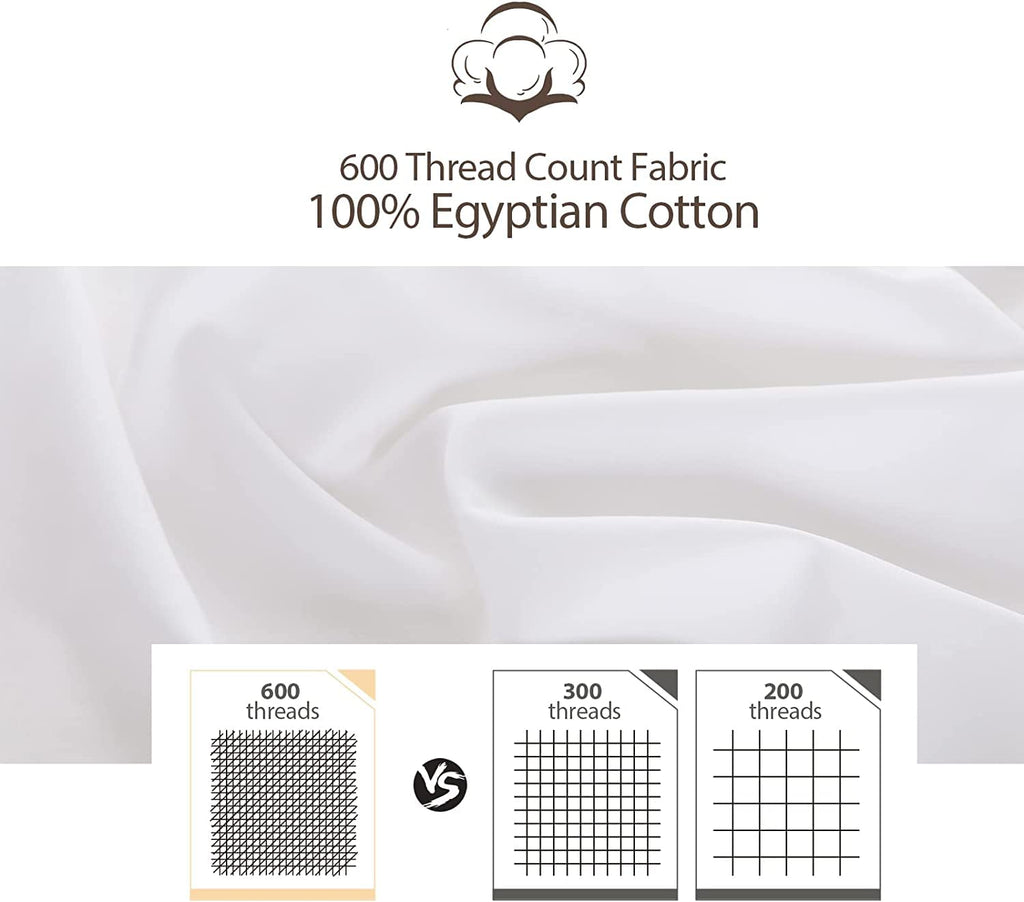 100% Egyptian Cotton Pillow Protectors Set Of 4, 600 Thread Count King Size Bed Pillow Cases With Zipper, Sateen Weave Cooling P