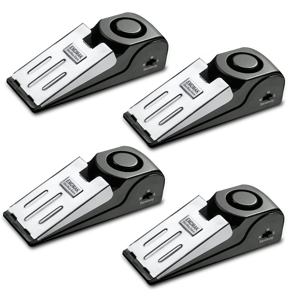 Emdmak Door Stop Alarm With 120Db Siren Door Stop For Home & Travel (Black) (Pack Of 4)